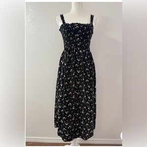LIBERTY LOVE Black  Floral Maternity Smocked Button Front Rayon Midi Sundress M